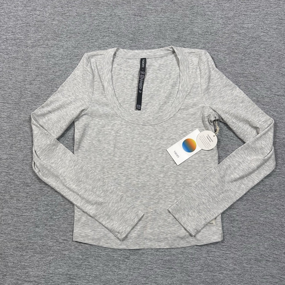Vuori Pose Scoop Tee Womens Large White Gray Heather Long Sleeve T-Shirt NEW